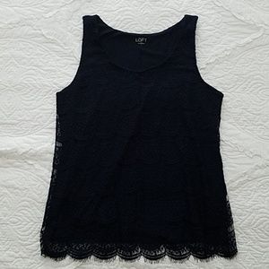LOFT Lace Tank Navy Eyelash Hem size L